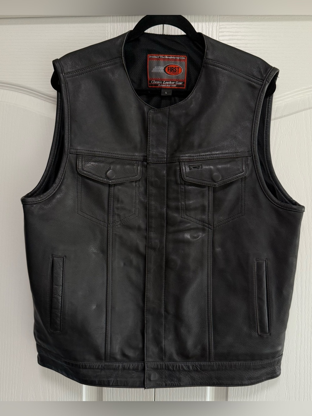 First Classics Black Leather Vest - Men’s Sleeveless Jacket